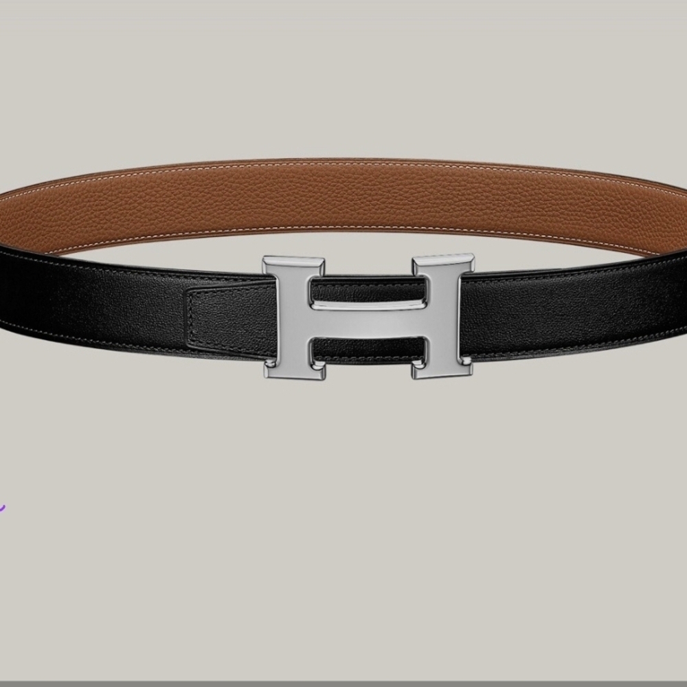 Reversible Black/Brown Leather H Buckle Belt- REPLICA hermes